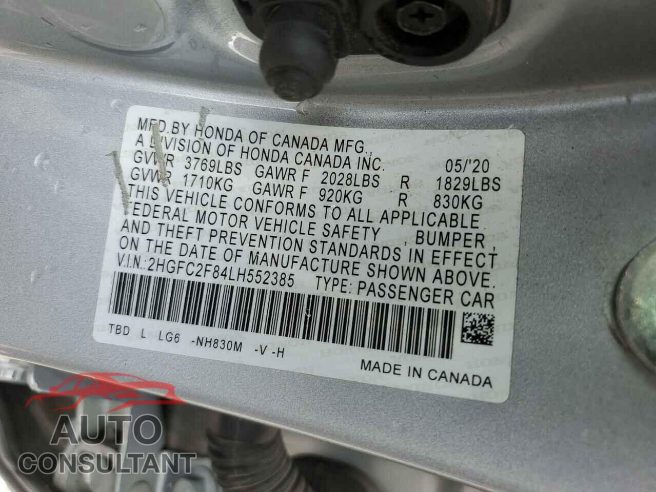 HONDA CIVIC 2020 - 2HGFC2F84LH552385