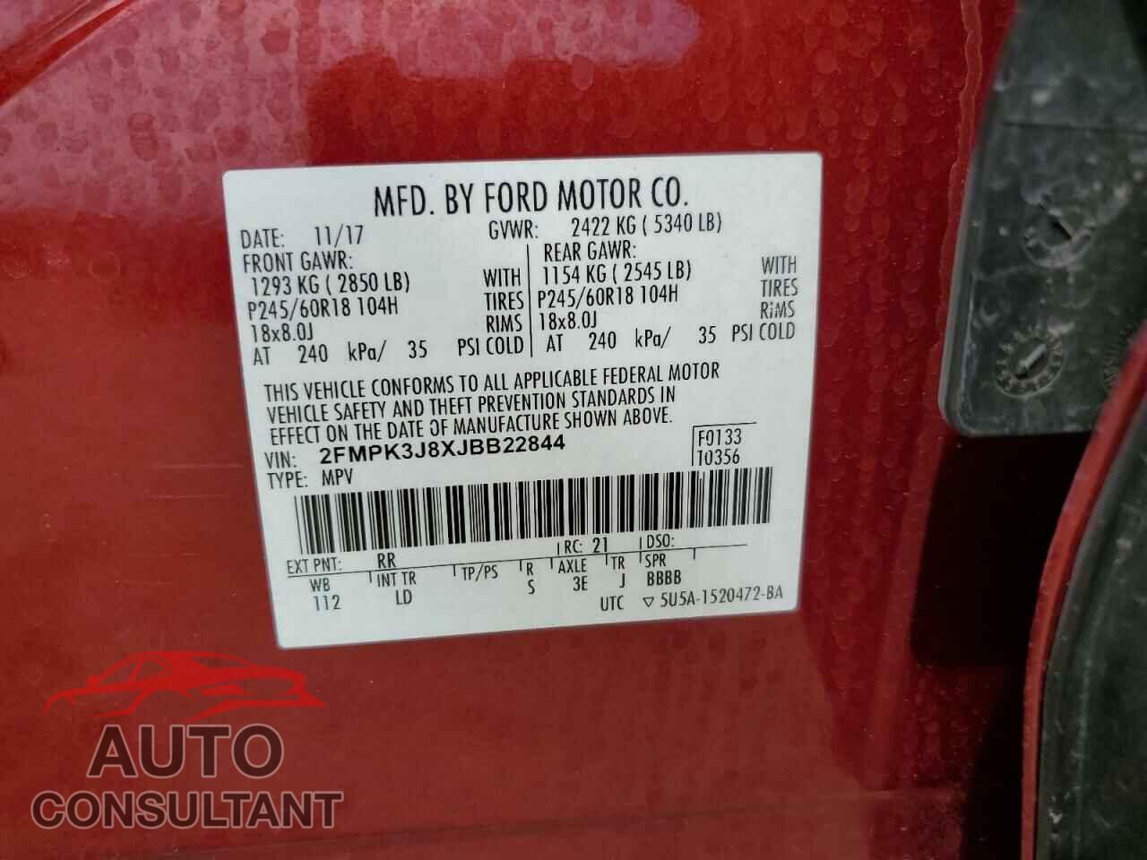 FORD EDGE 2018 - 2FMPK3J8XJBB22844