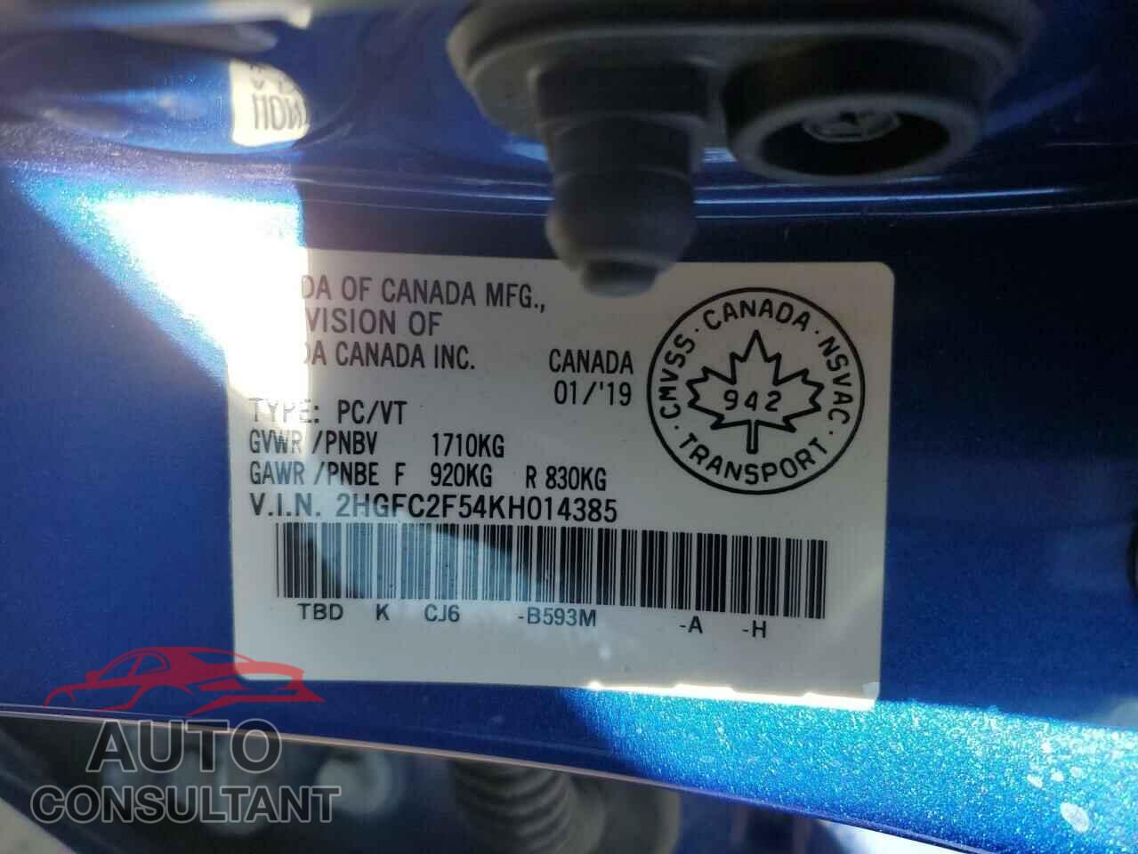 HONDA CIVIC 2019 - 2HGFC2F54KH014385