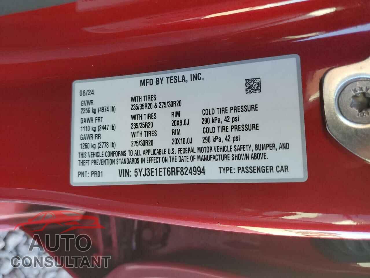 TESLA MODEL 3 2024 - 5YJ3E1ET6RF824994