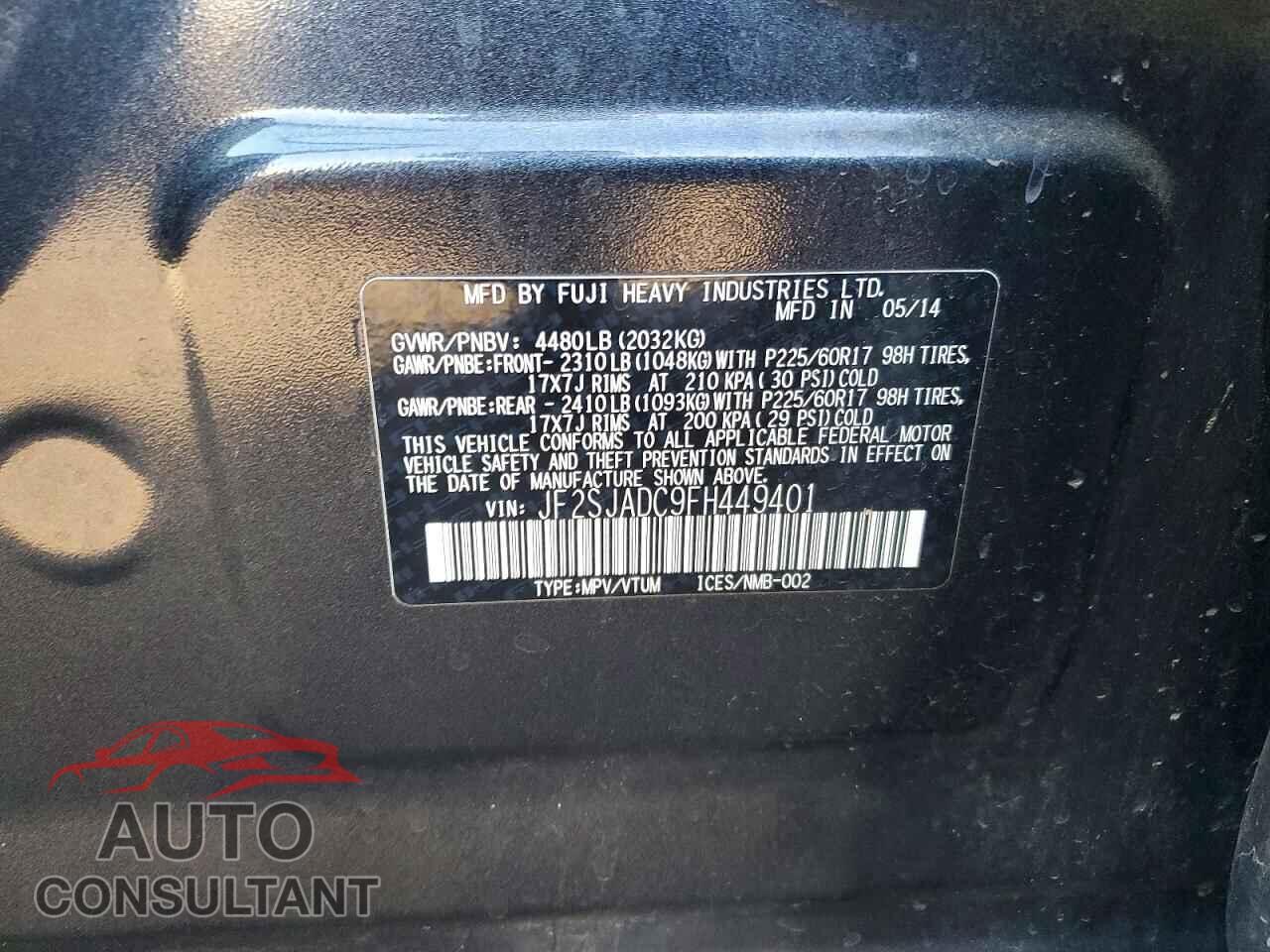 SUBARU FORESTER 2015 - JF2SJADC9FH449401