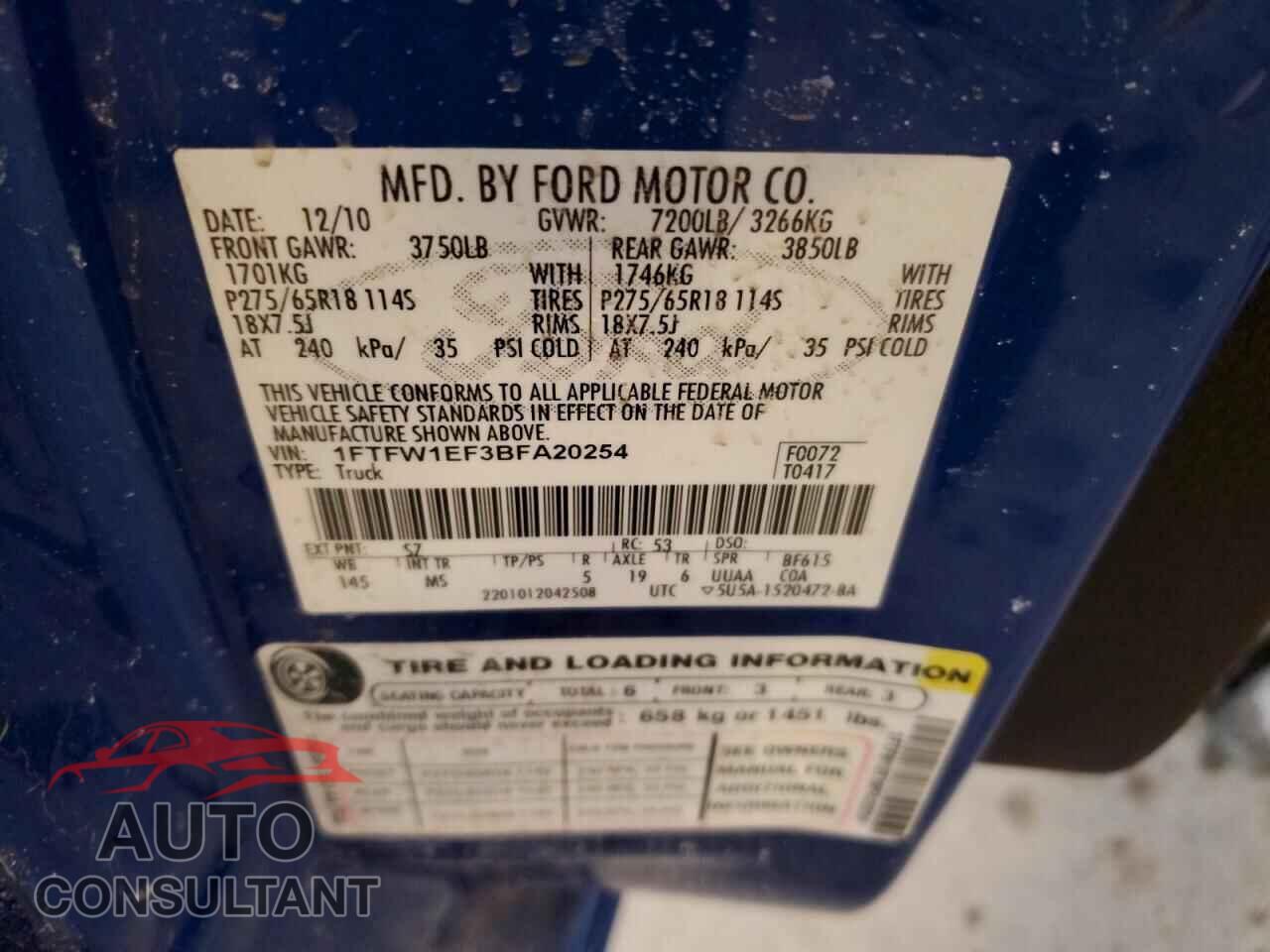FORD F-150 2011 - 1FTFW1EF3BFA20254