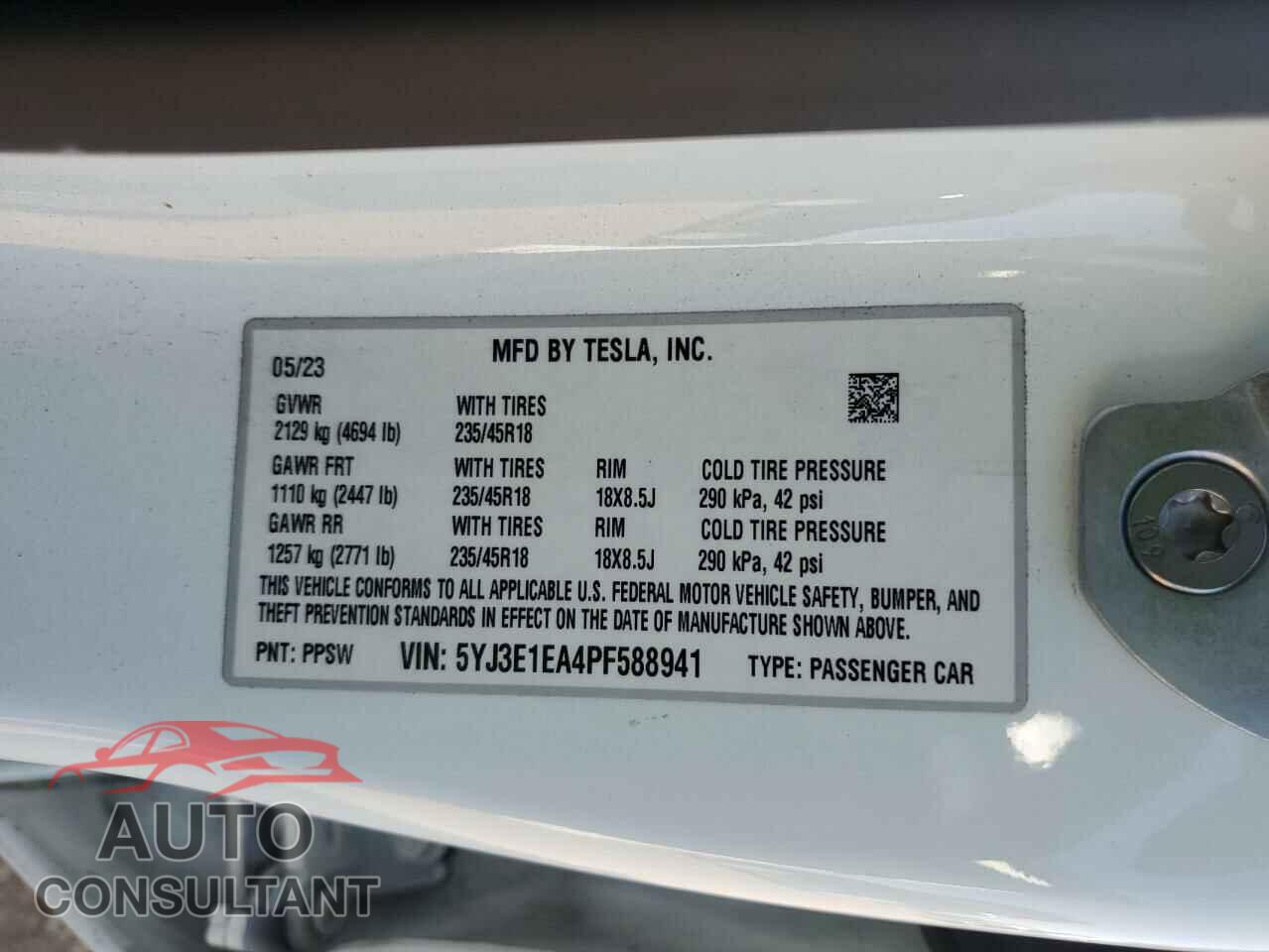 TESLA MODEL 3 2023 - 5YJ3E1EA4PF588941