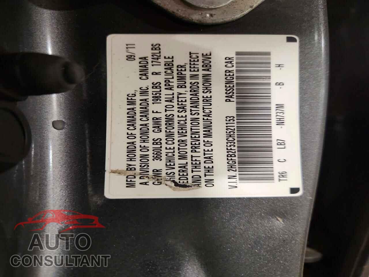 HONDA CIVIC 2012 - 2HGFB2F53CH521153