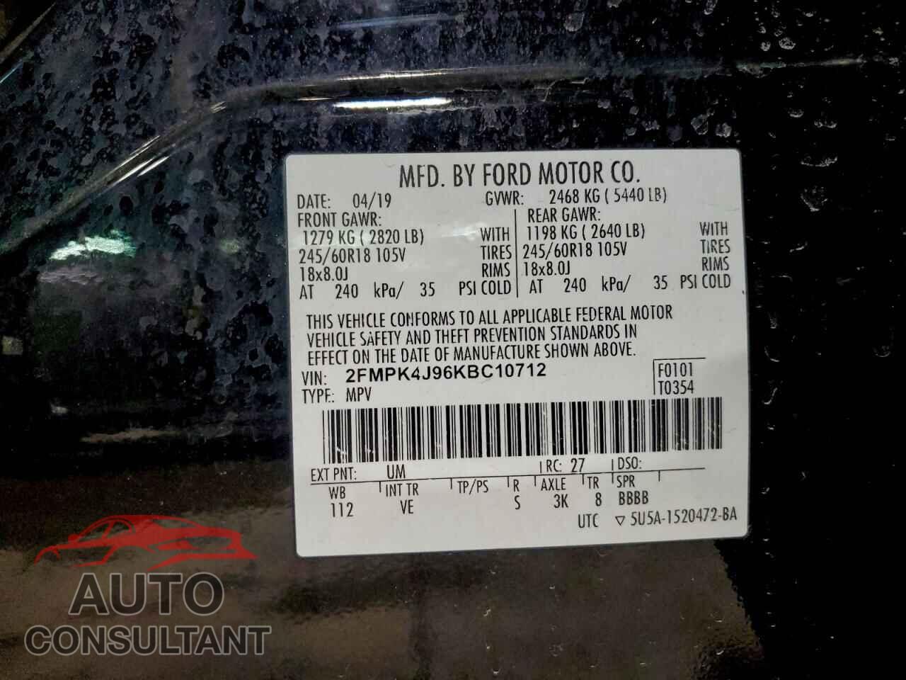 FORD EDGE 2019 - 2FMPK4J96KBC10712