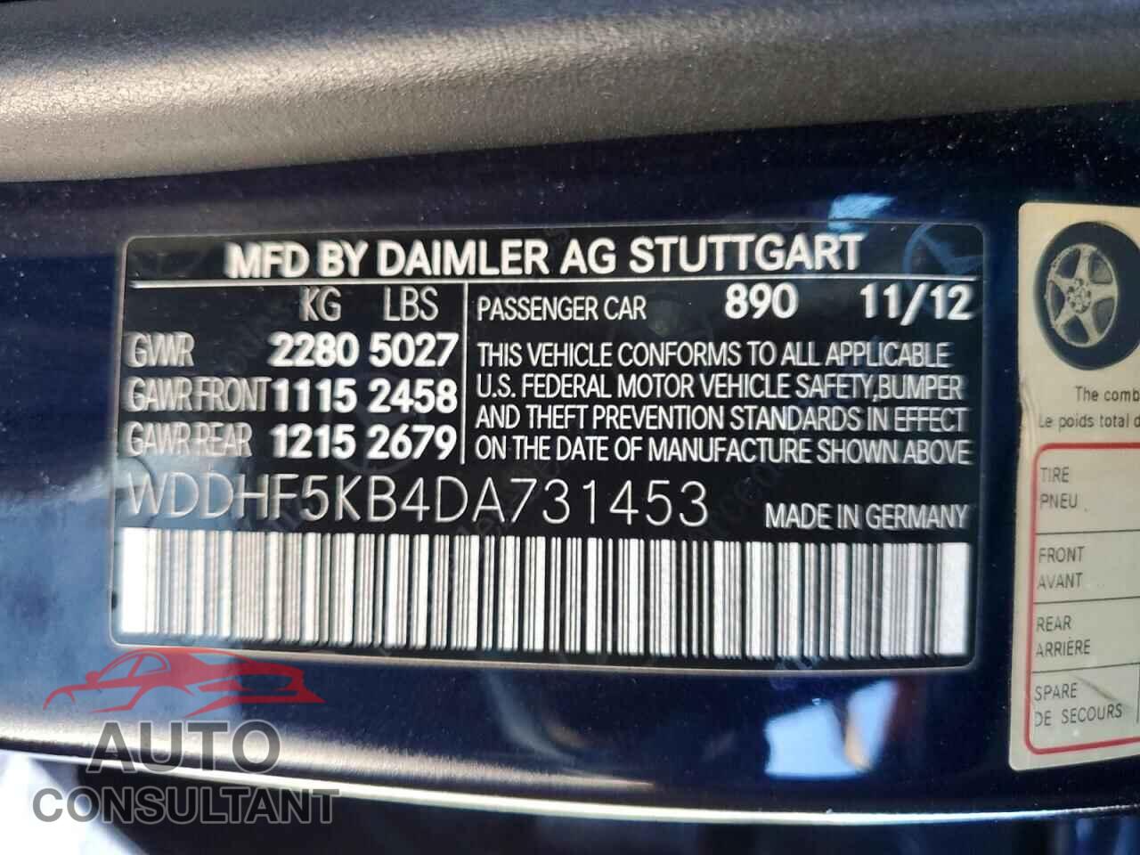 MERCEDES-BENZ E-CLASS 2013 - WDDHF5KB4DA731453