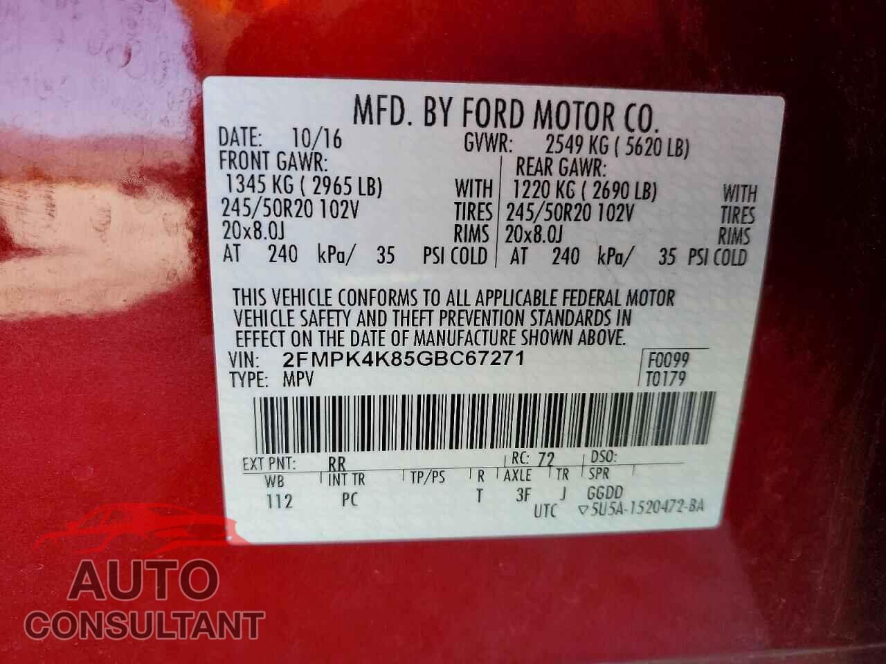 FORD EDGE 2016 - 2FMPK4K85GBC67271