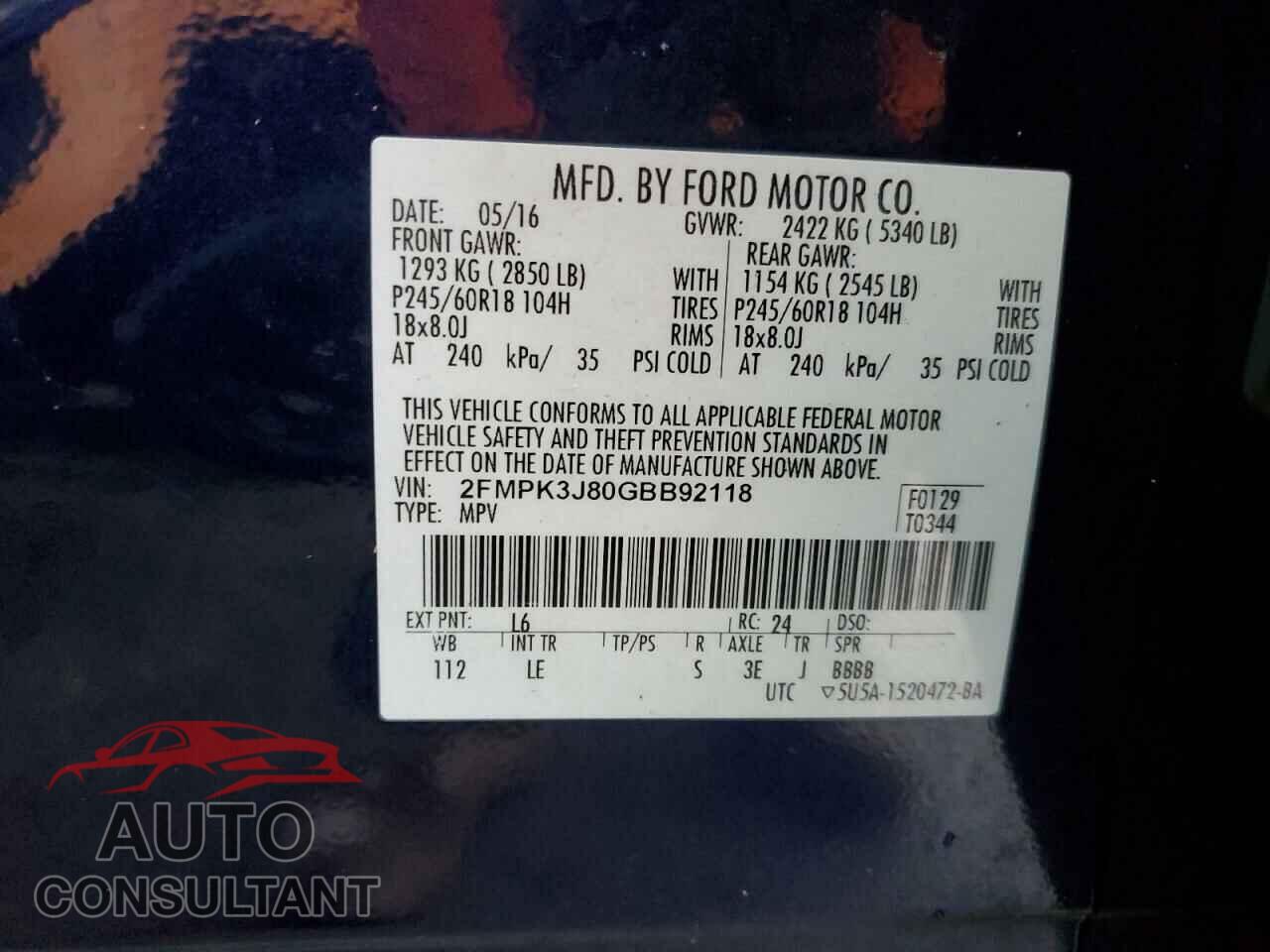 FORD EDGE 2016 - 2FMPK3J80GBB92118