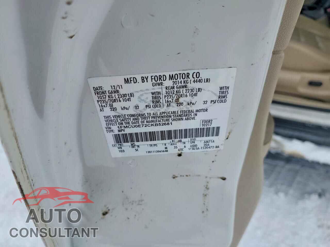 FORD ESCAPE 2012 - 1FMCU0E72CKB52681