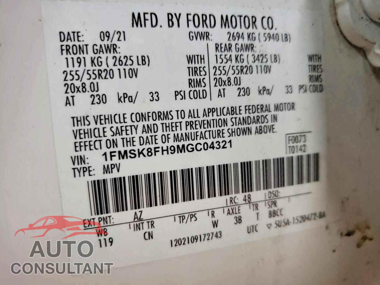 FORD EXPLORER 2021 - 1FMSK8FH9MGC04321