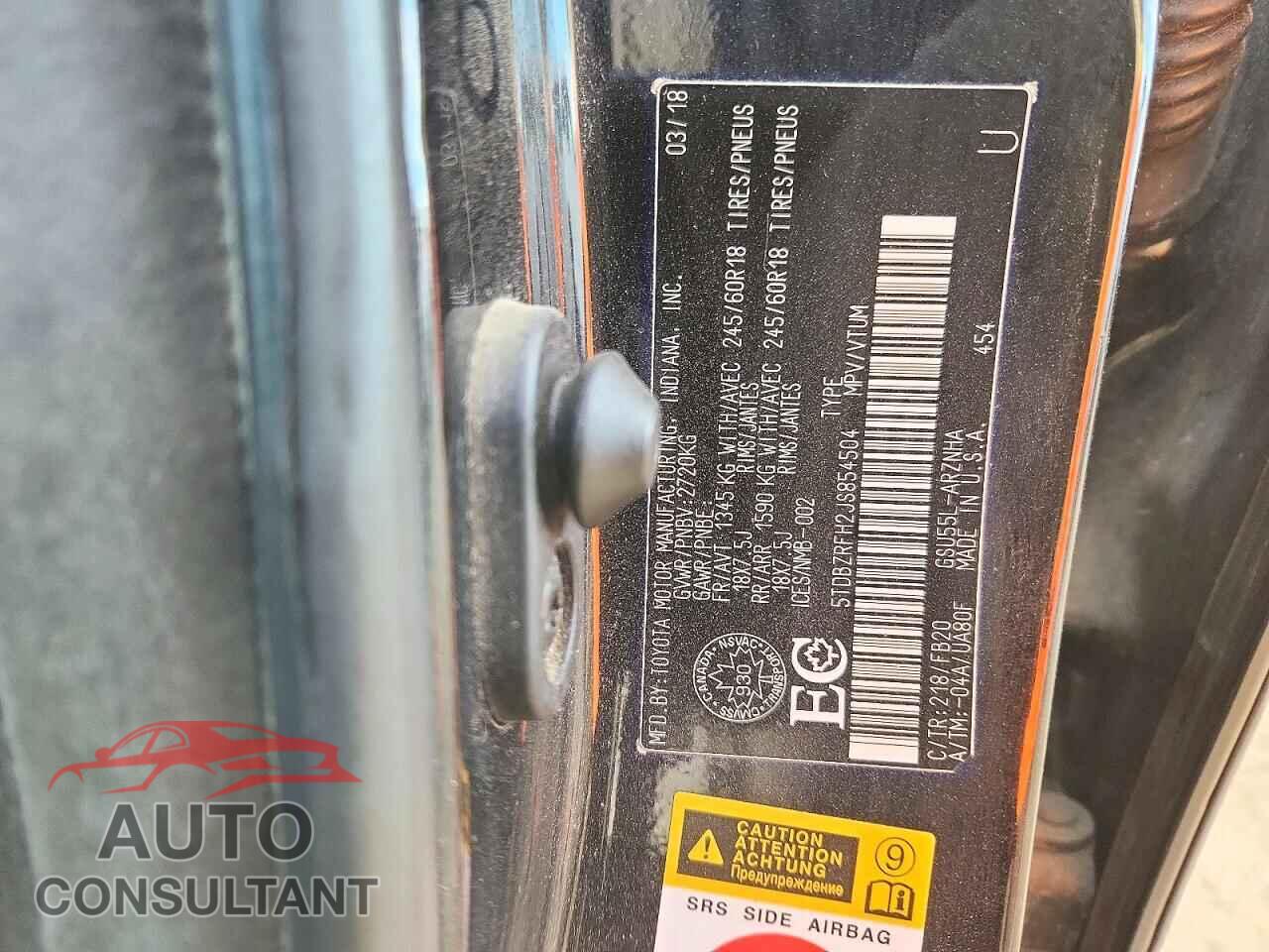 TOYOTA HIGHLANDER 2018 - 5TDBZRFH2JS854504