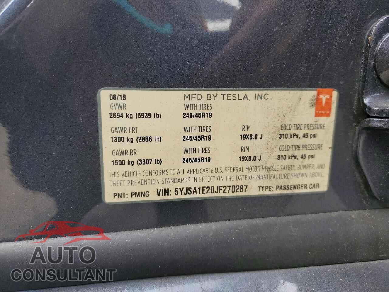 TESLA MODEL S 2018 - 5YJSA1E20JF270287