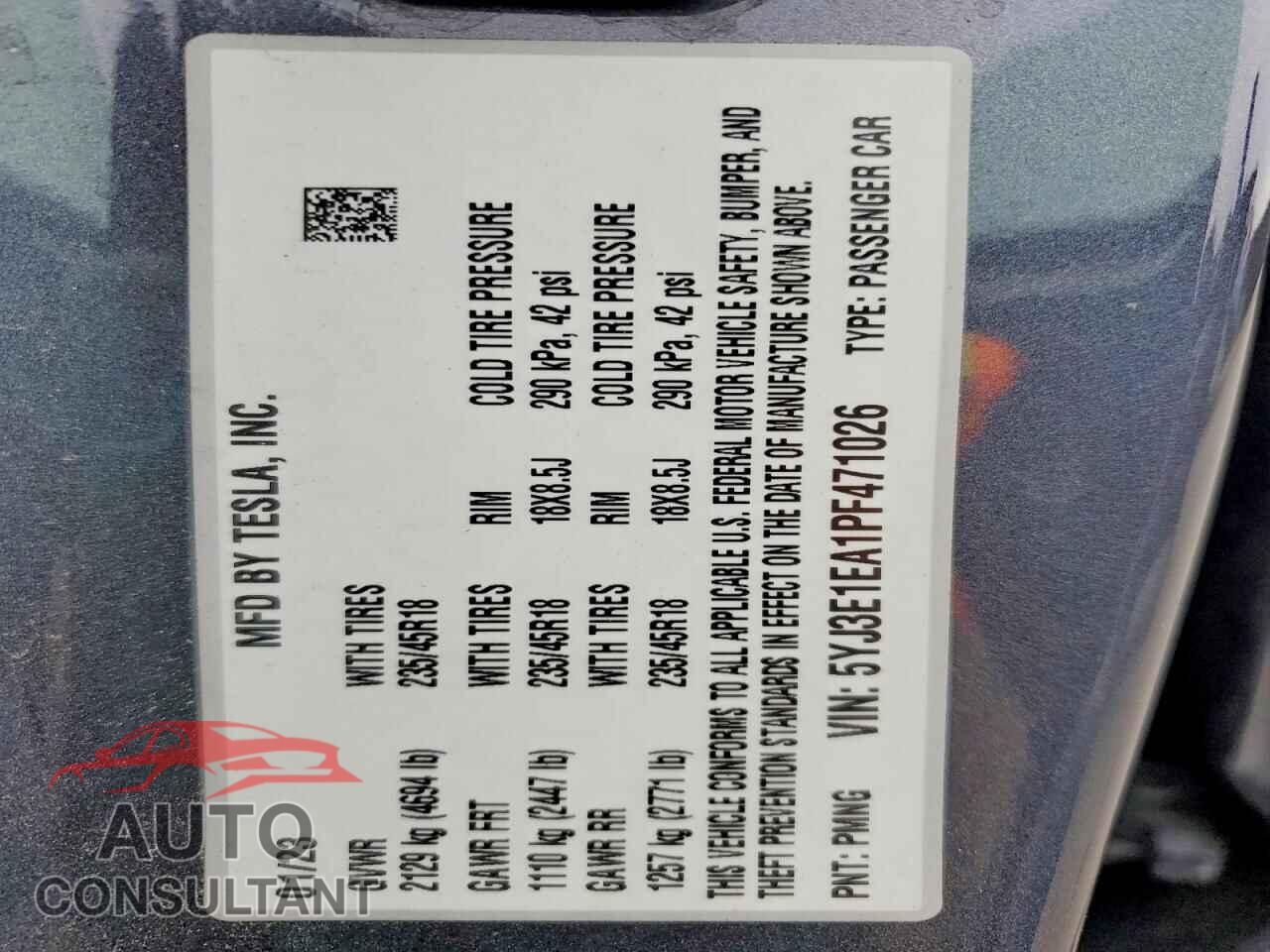 TESLA MODEL 3 2023 - 5YJ3E1EA1PF471026