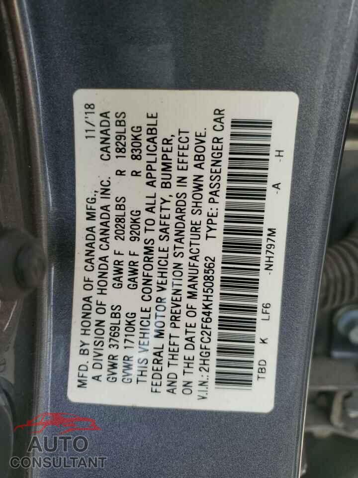 HONDA CIVIC 2019 - 2HGFC2F64KH508562