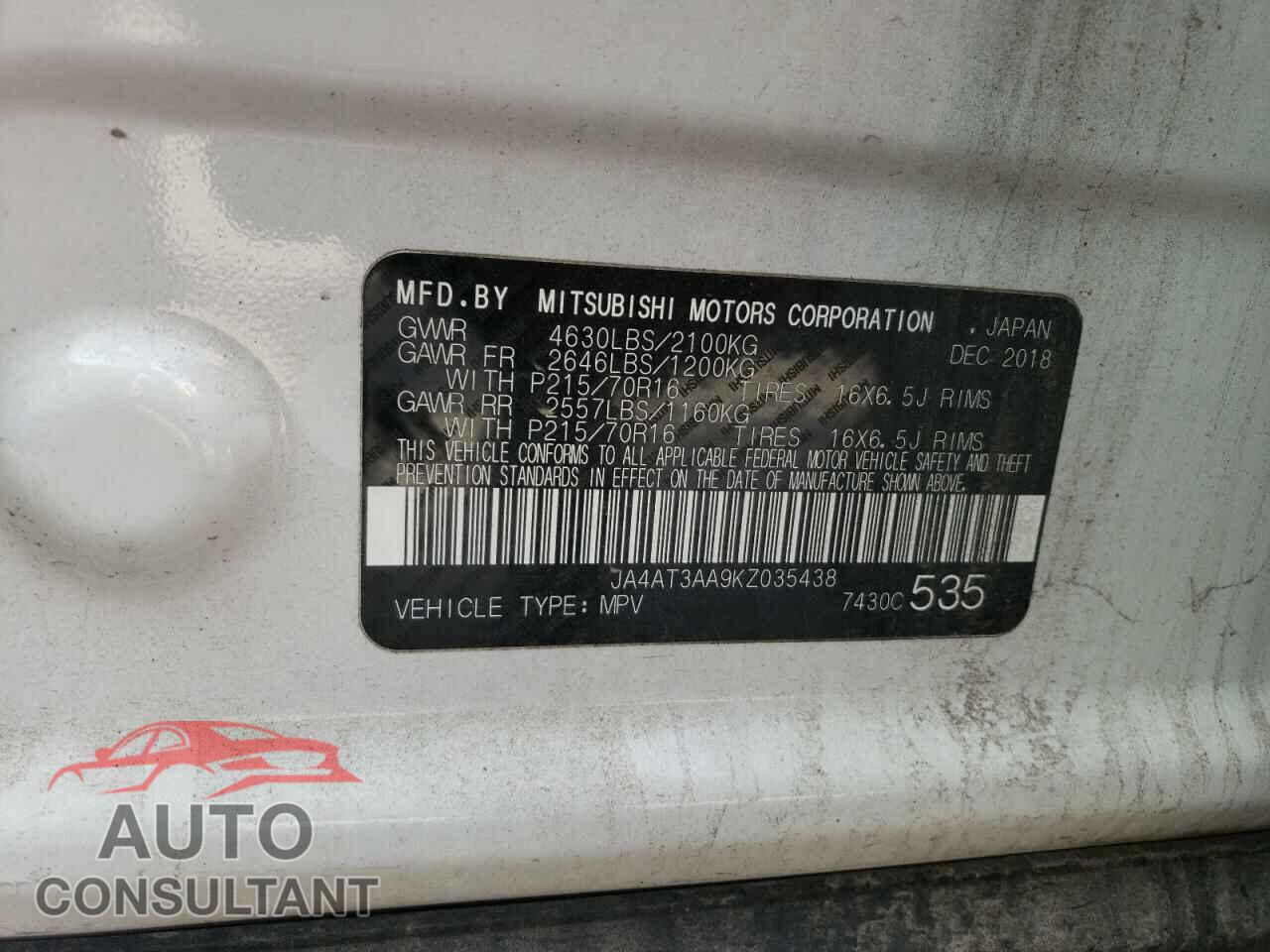 MITSUBISHI ECLIPSE 2019 - JA4AT3AA9KZ035438