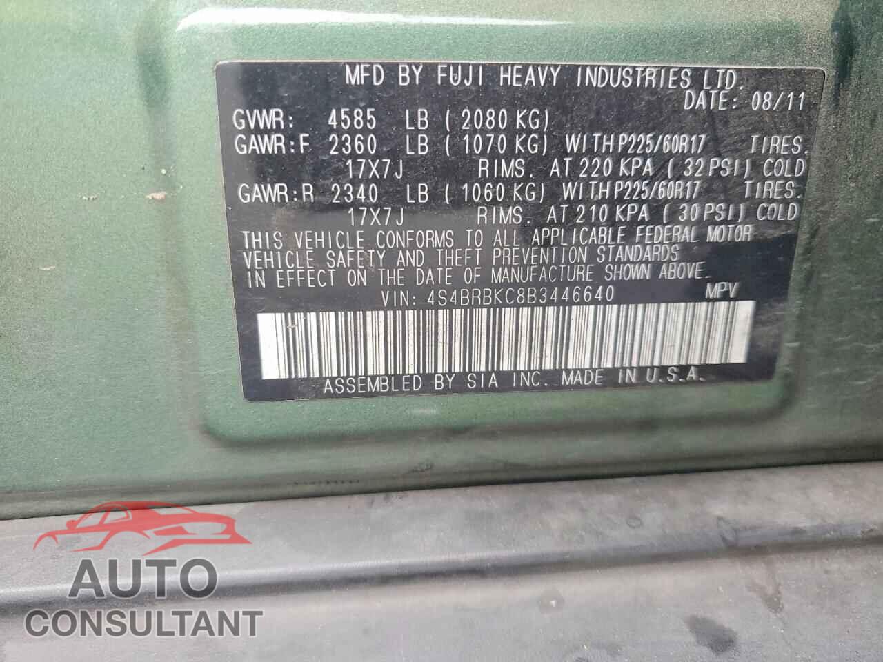 SUBARU OUTBACK 2011 - 4S4BRBKC8B3446640