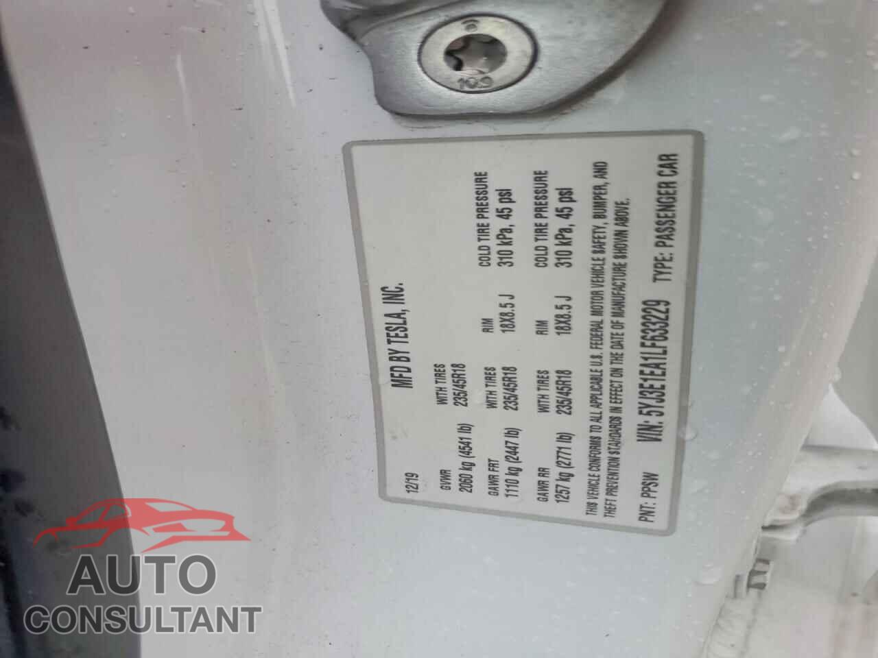 TESLA MODEL 3 2020 - 5YJ3E1EA1LF633229