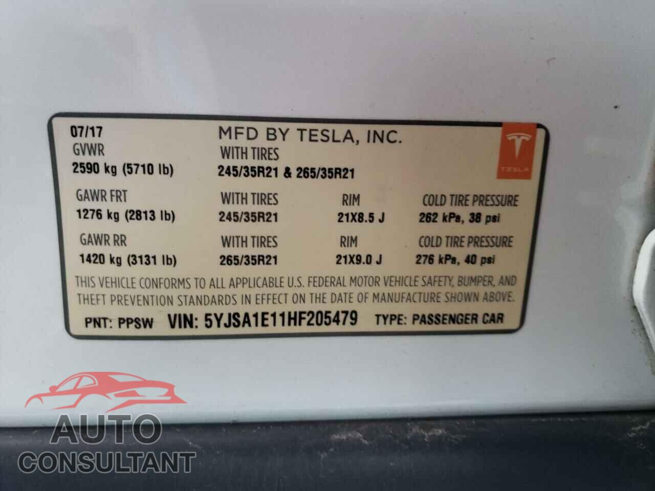 TESLA MODEL S 2017 - 5YJSA1E11HF205479