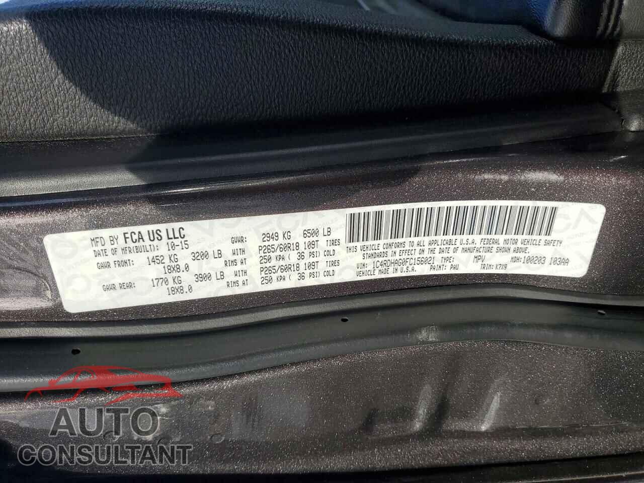 DODGE DURANGO 2015 - 1C4RDHAG0FC156021