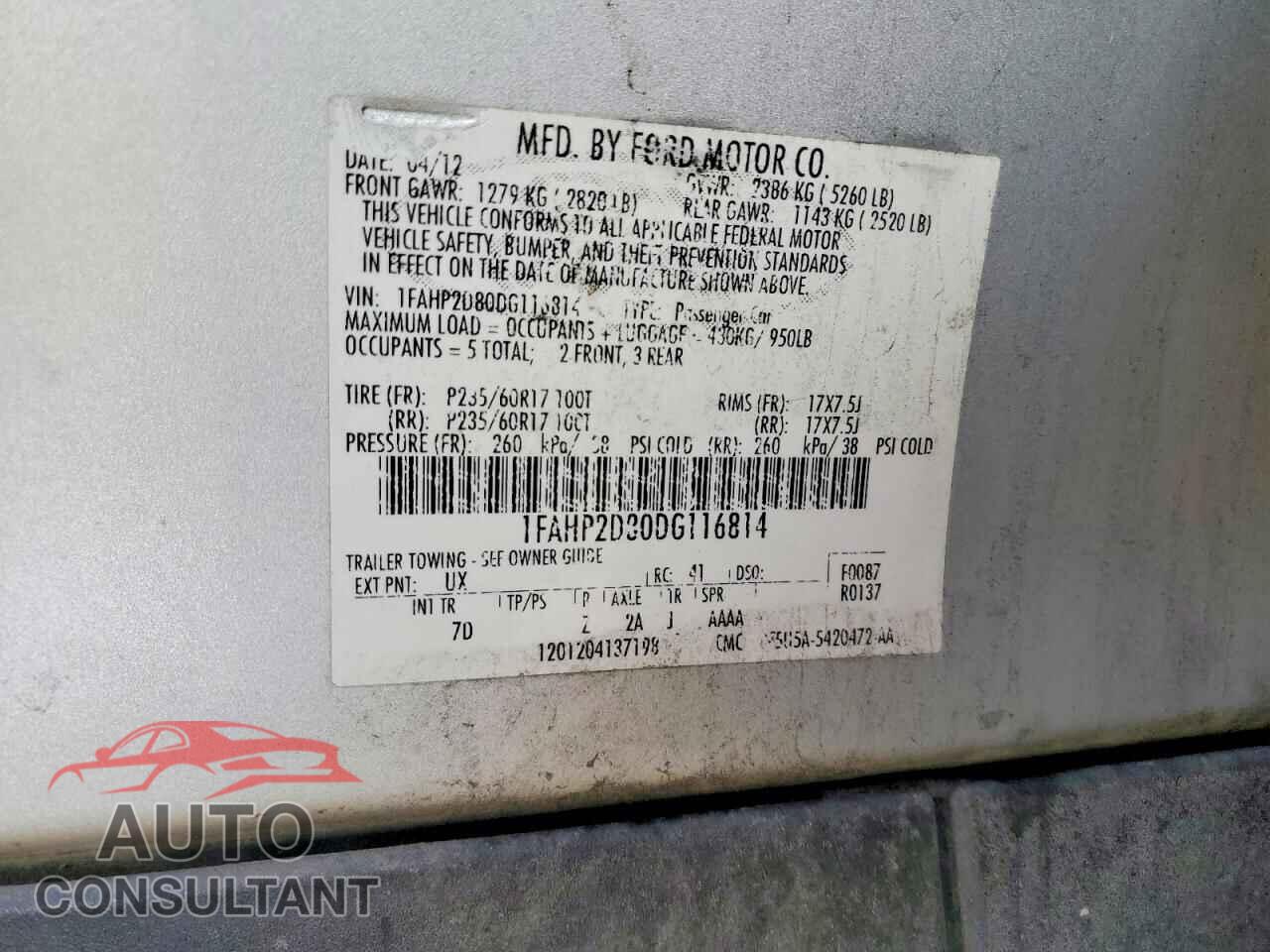 FORD TAURUS 2013 - 1FAHP2D80DG116814