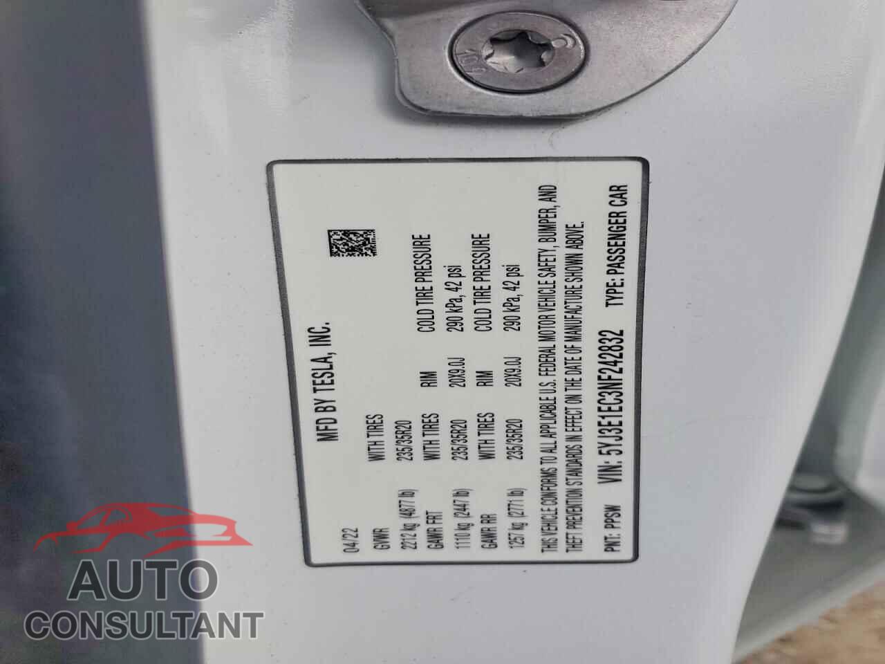TESLA MODEL 3 2022 - 5YJ3E1EC3NF242832