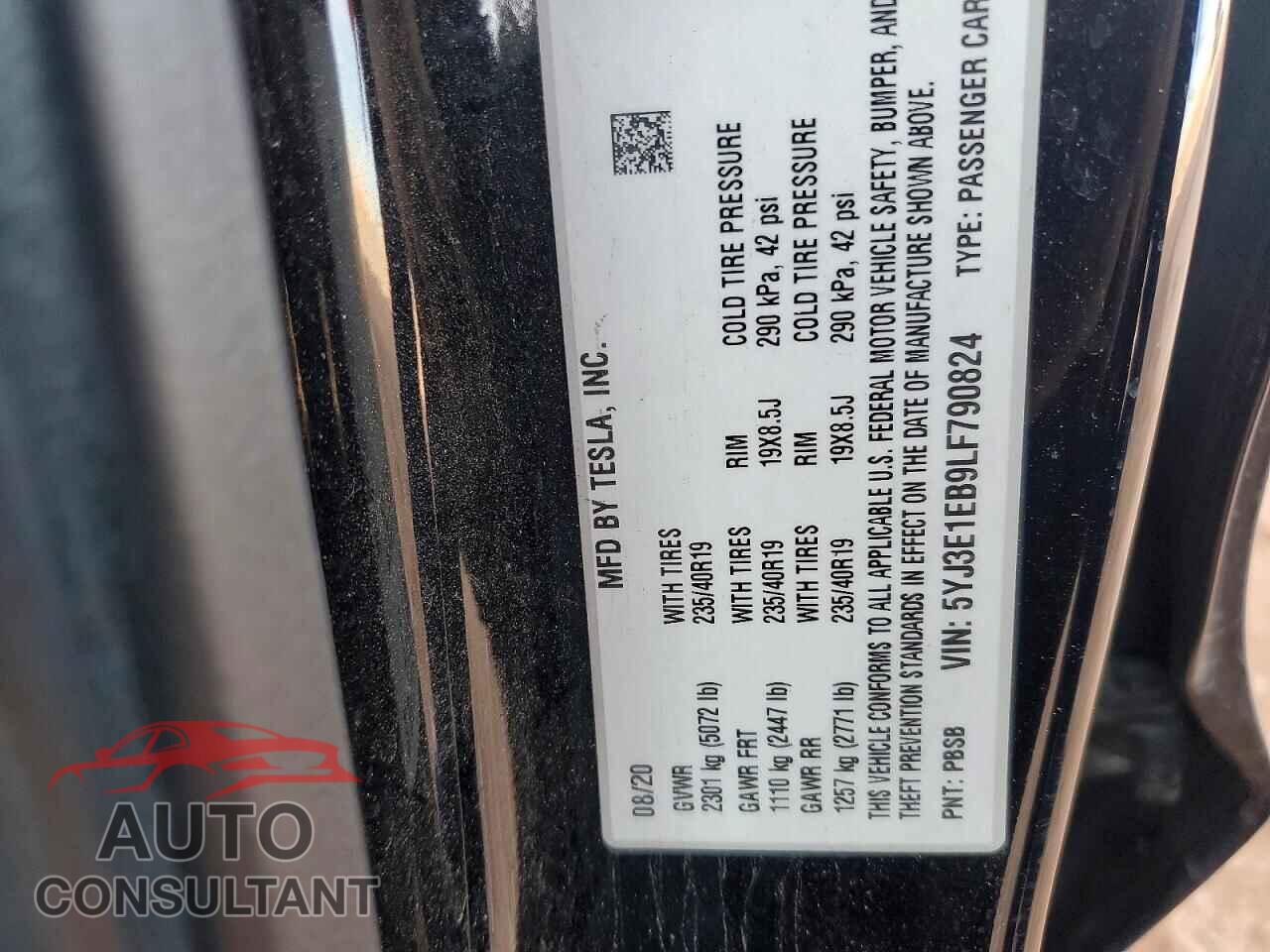 TESLA MODEL 3 2020 - 5YJ3E1EB9LF790824