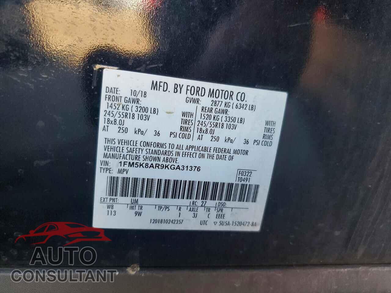 FORD EXPLORER 2019 - 1FM5K8AR9KGA31376