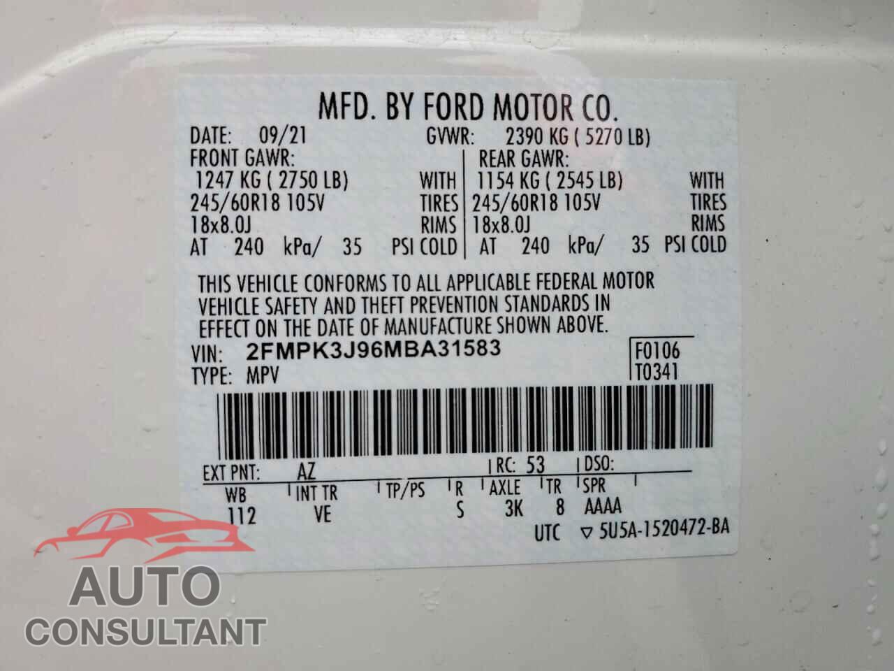 FORD EDGE 2021 - 2FMPK3J96MBA31583