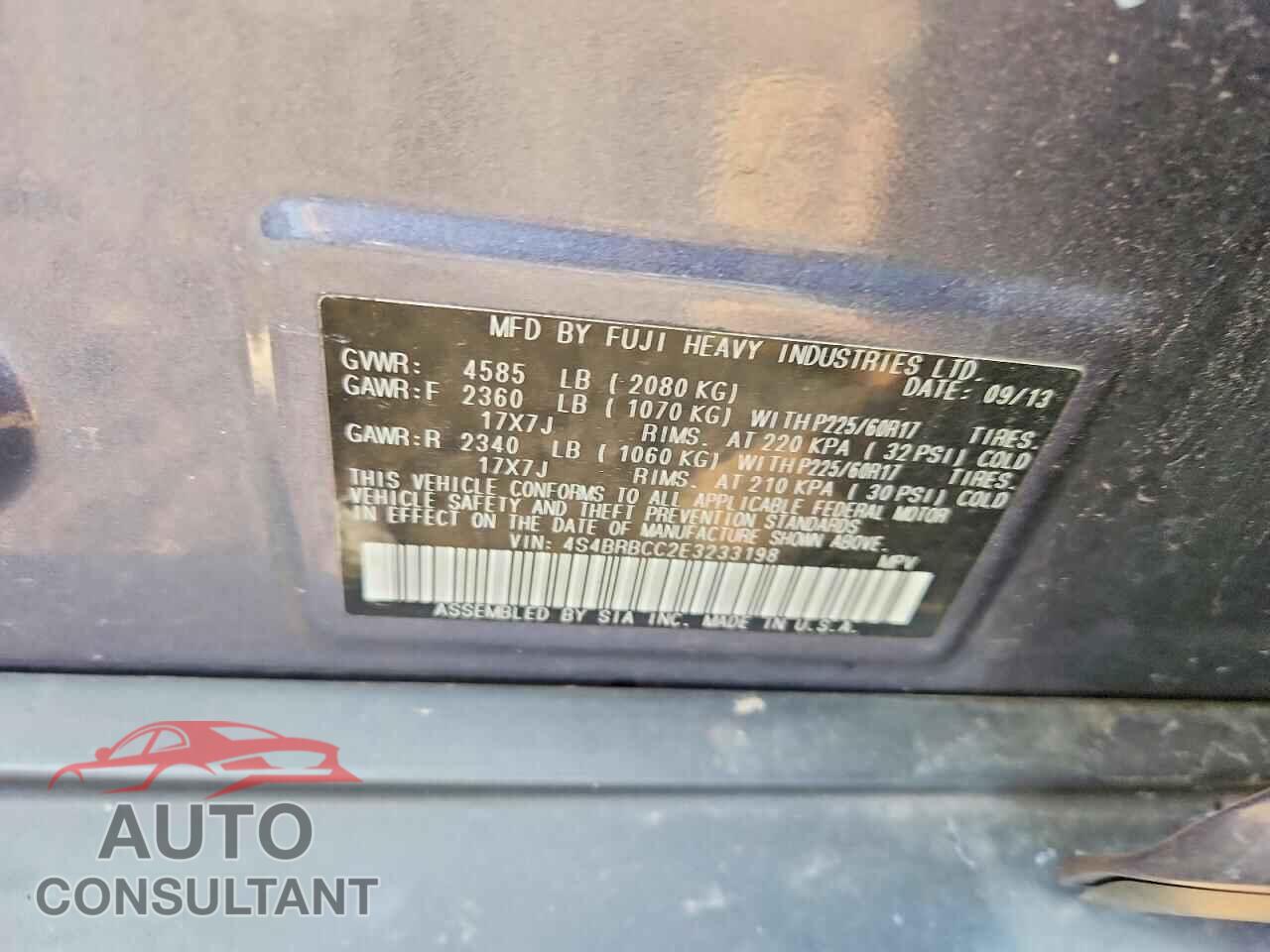 SUBARU OUTBACK 2014 - 4S4BRBCC2E3233198