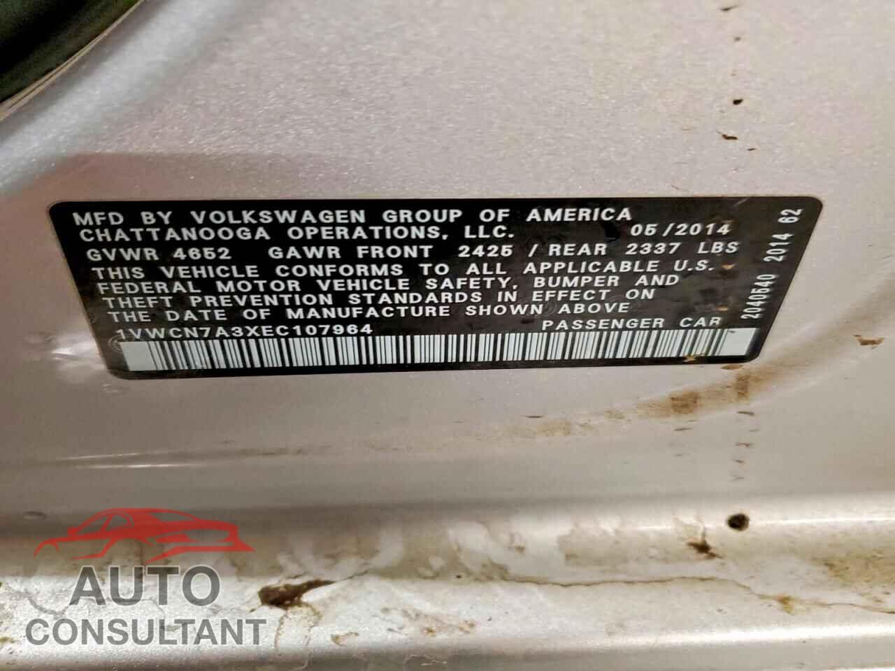 VOLKSWAGEN PASSAT 2014 - 1VWCN7A3XEC107964