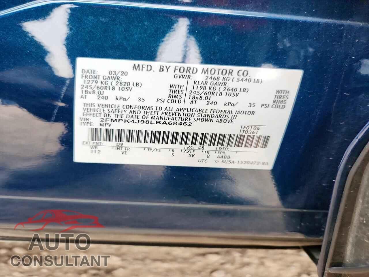 FORD EDGE 2020 - 2FMPK4J98LBA68462