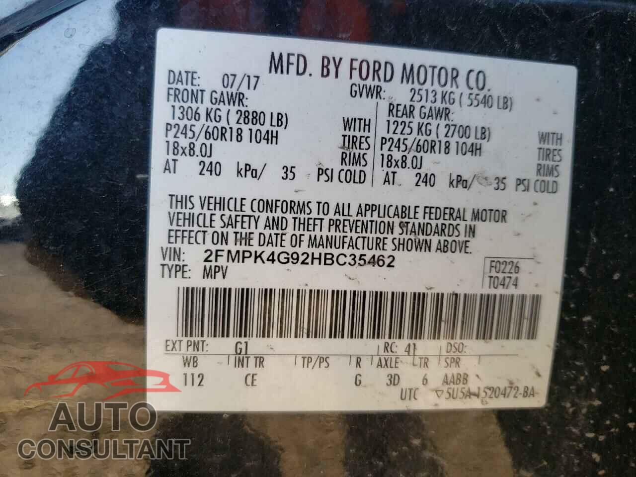 FORD EDGE 2017 - 2FMPK4G92HBC35462