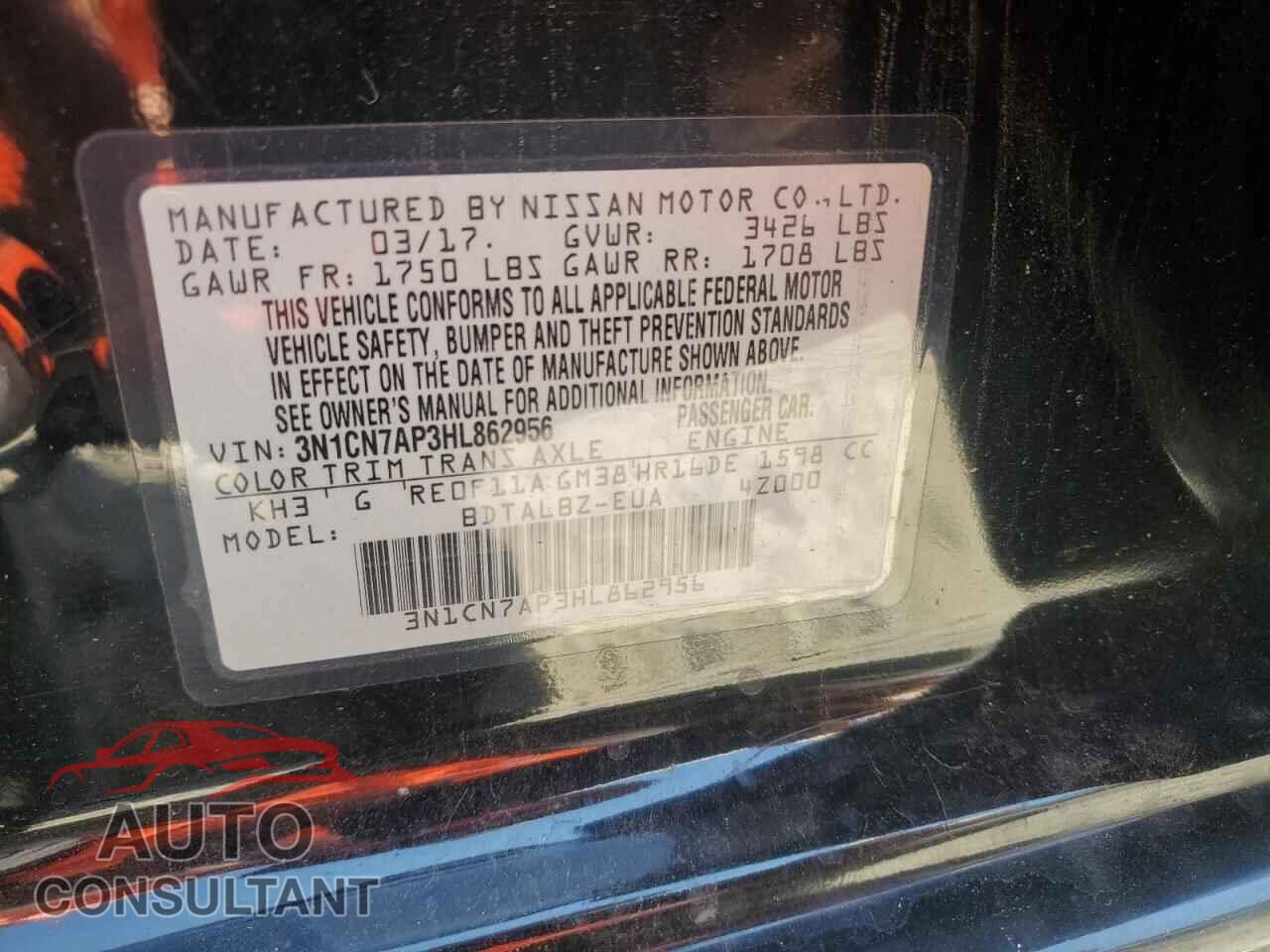 NISSAN VERSA 2017 - 3N1CN7AP3HL862956