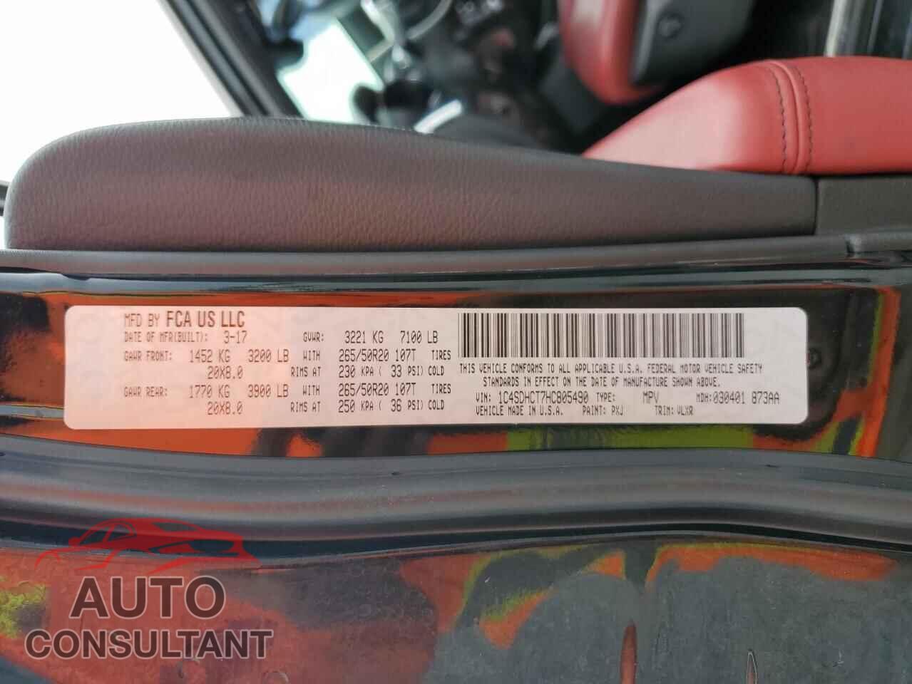 DODGE DURANGO 2017 - 1C4SDHCT7HC805490