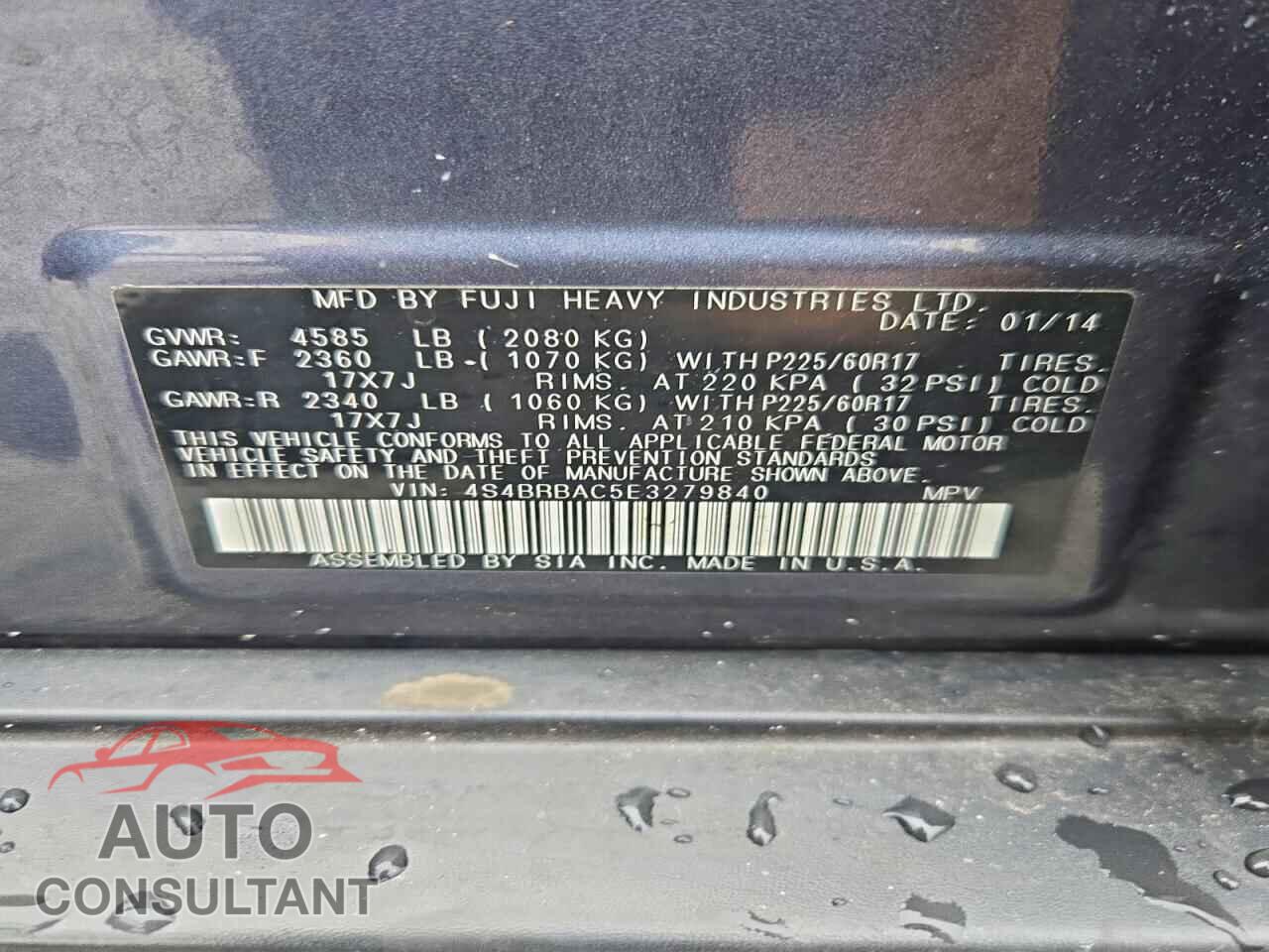 SUBARU OUTBACK 2014 - 4S4BRBAC5E3279840