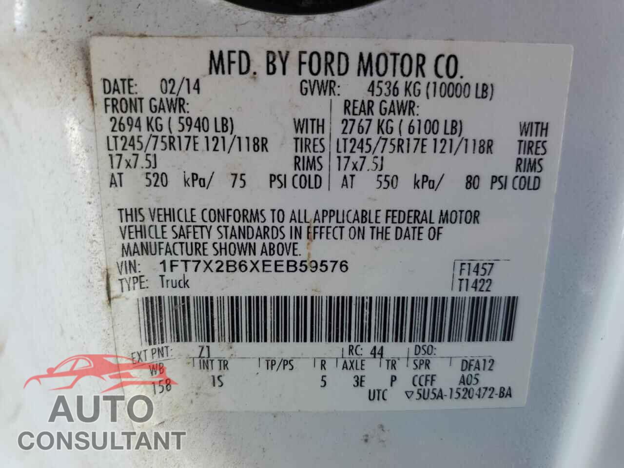 FORD F250 2014 - 1FT7X2B6XEEB59576