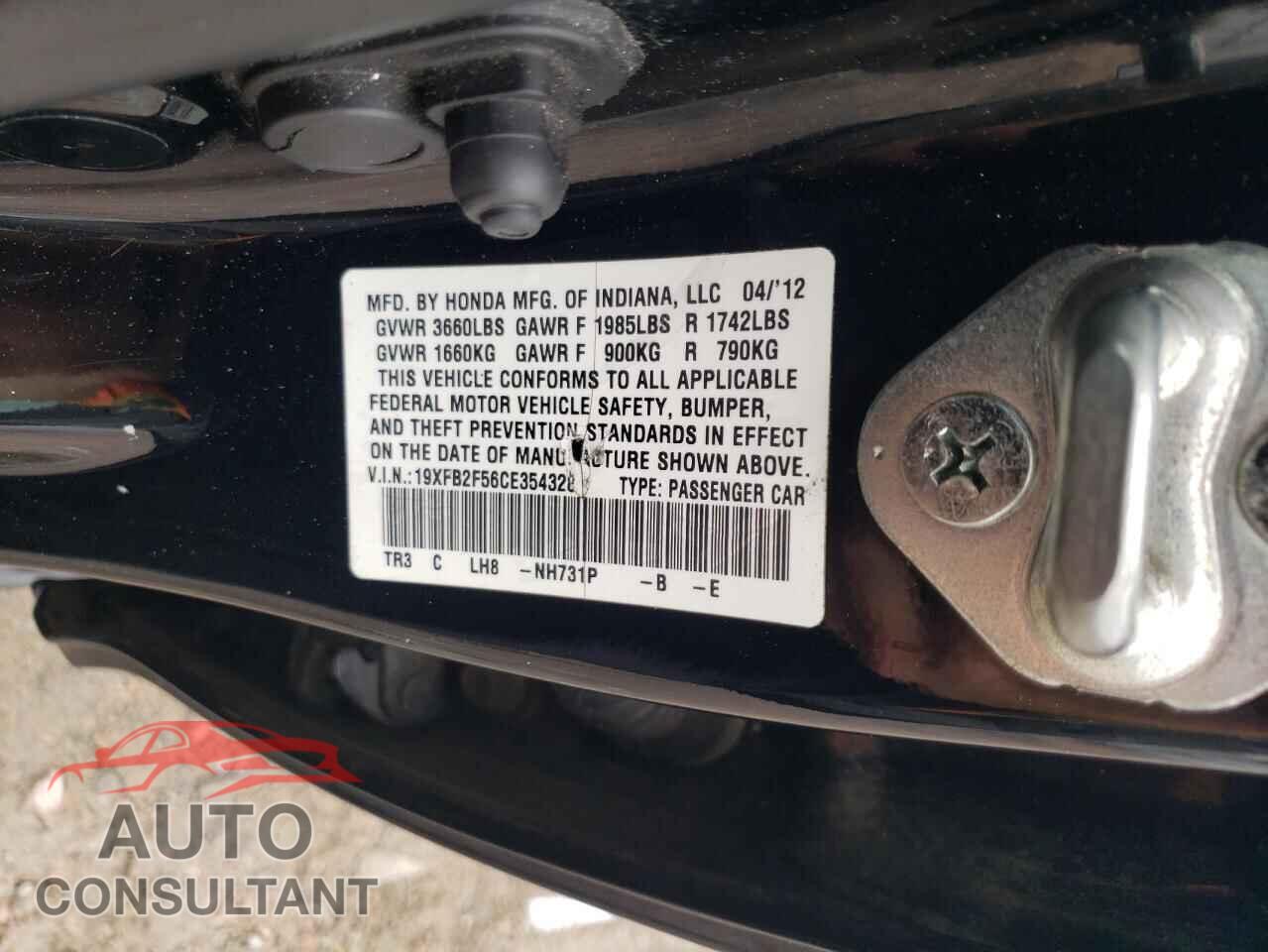 HONDA CIVIC 2012 - 19XFB2F56CE354328