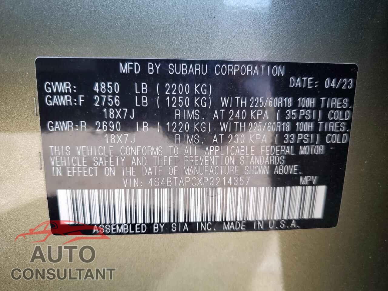 SUBARU OUTBACK 2023 - 4S4BTAPCXP3214357