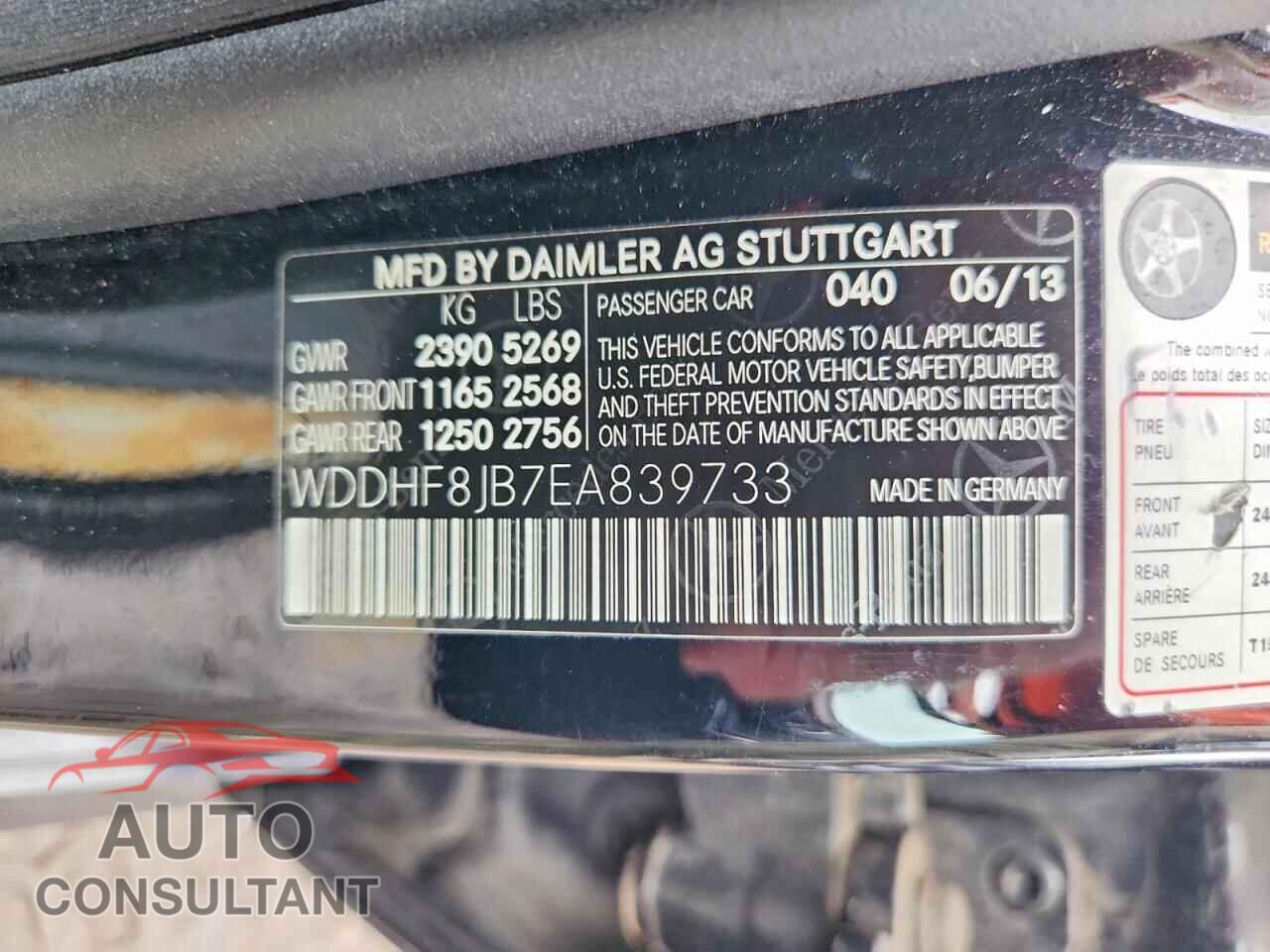 MERCEDES-BENZ E-CLASS 2014 - WDDHF8JB7EA839733