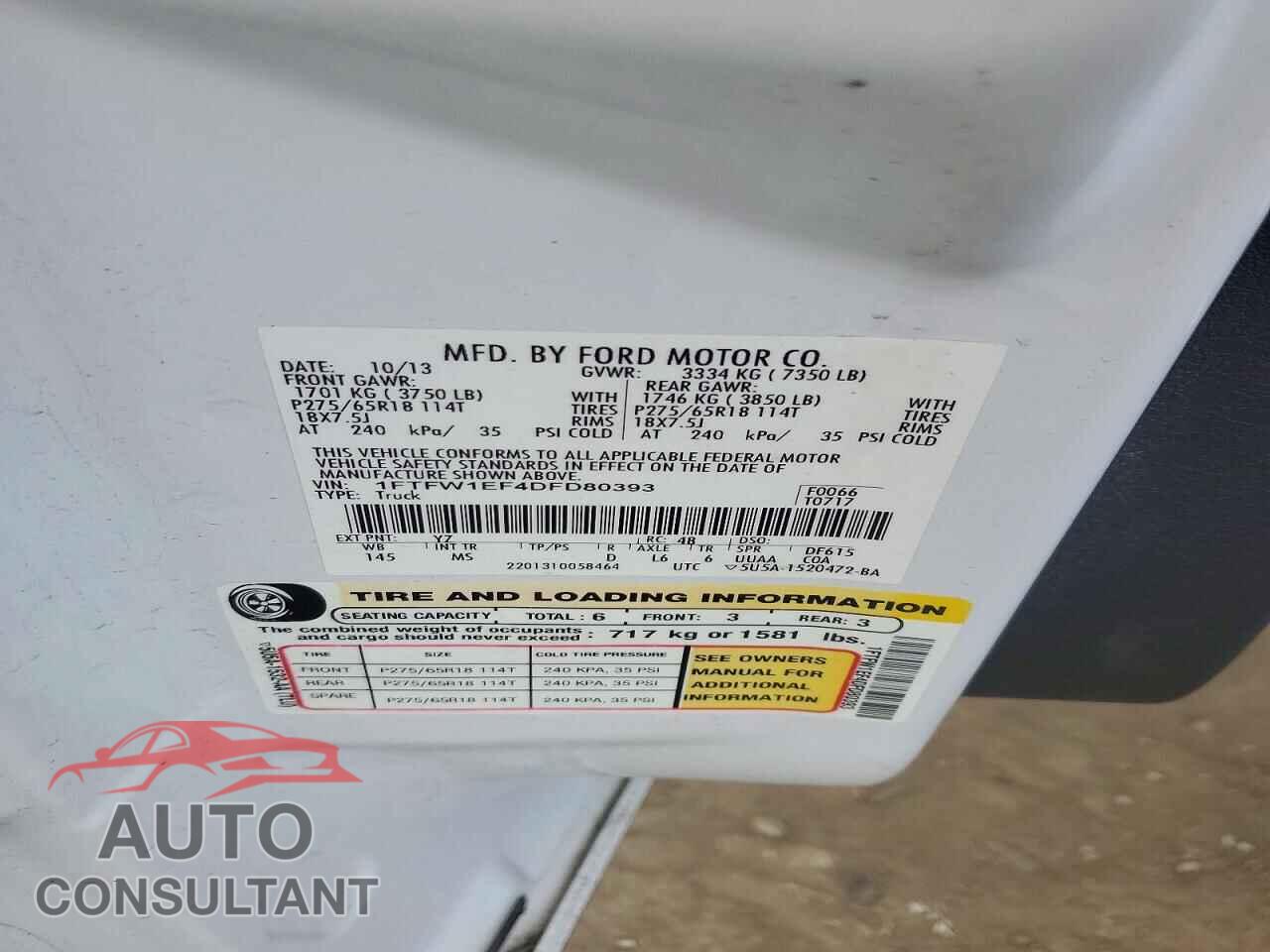 FORD F150 2013 - 1FTFW1EF4DFD80393