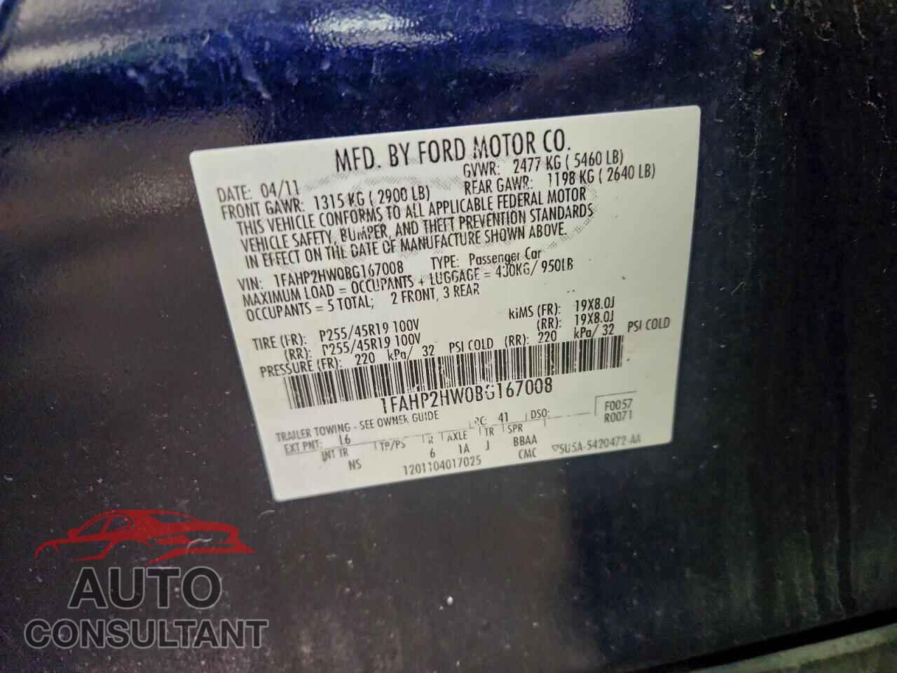 FORD TAURUS 2011 - 1FAHP2HW0BG167008