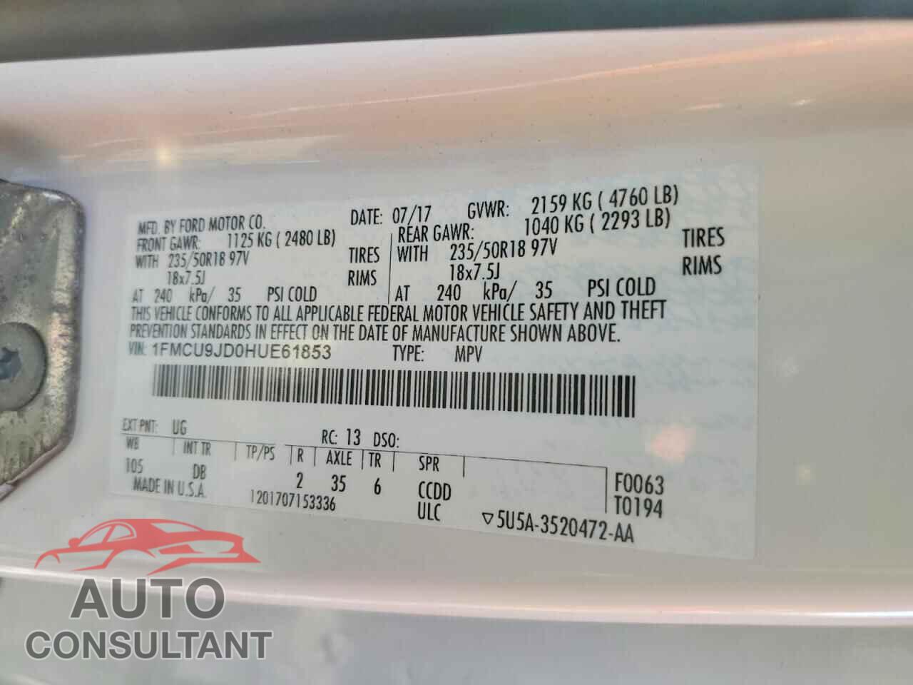 FORD ESCAPE 2017 - 1FMCU9JD0HUE61853