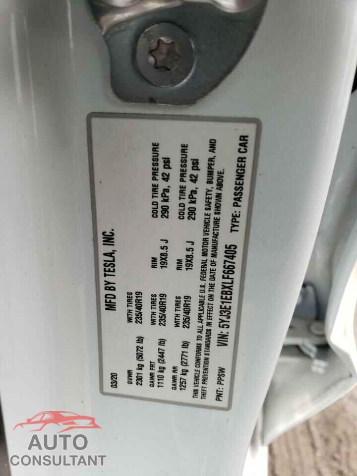 TESLA MODEL 3 2020 - 5YJ3E1EBXLF667405