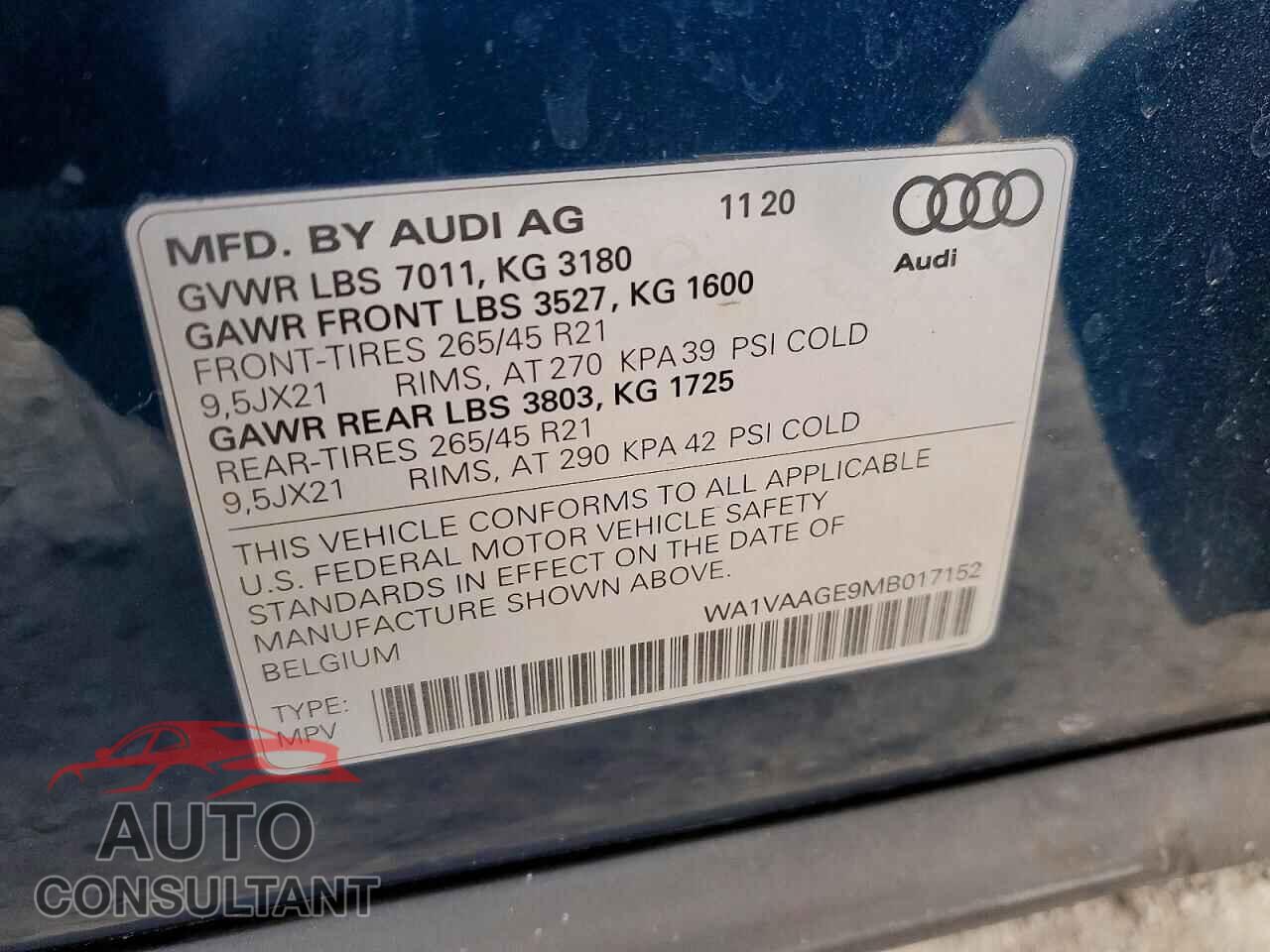 AUDI E-TRON 2021 - WA1VAAGE9MB017152