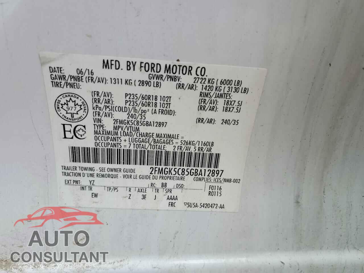 FORD FLEX 2016 - 2FMGK5C85GBA12897