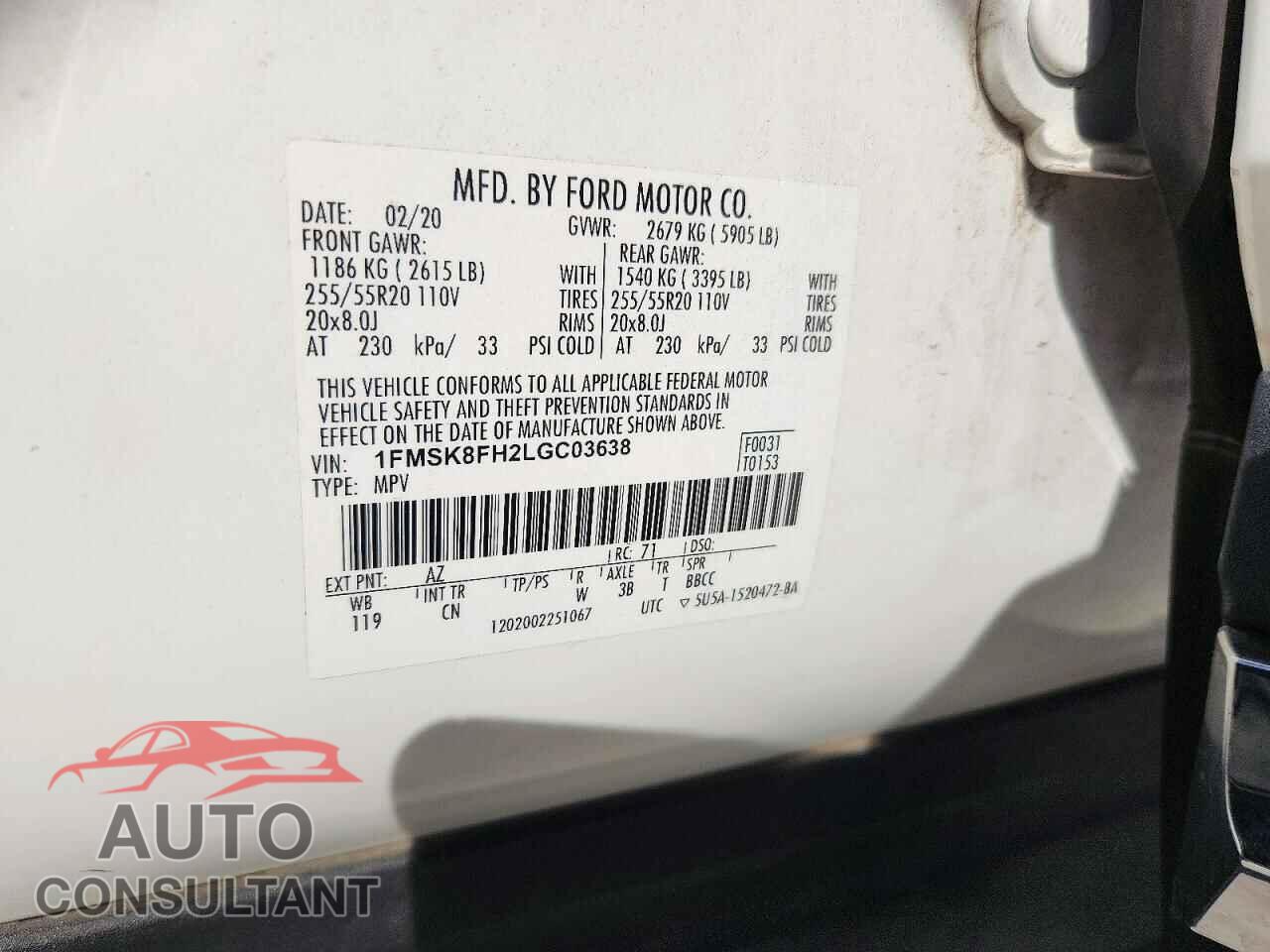 FORD EXPLORER 2020 - 1FMSK8FH2LGC03638