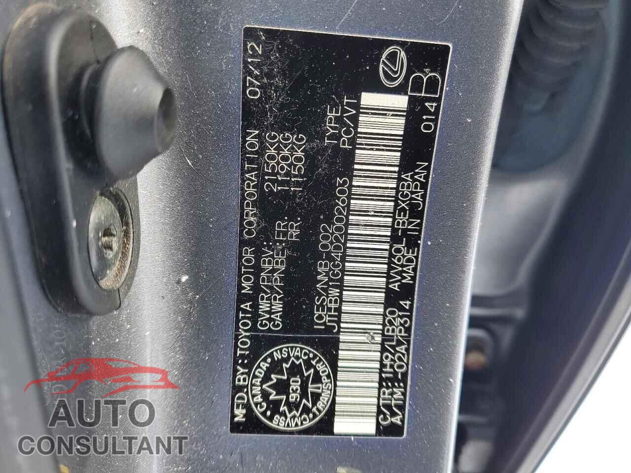 LEXUS ES300 2013 - JTHBW1GG4D2002603
