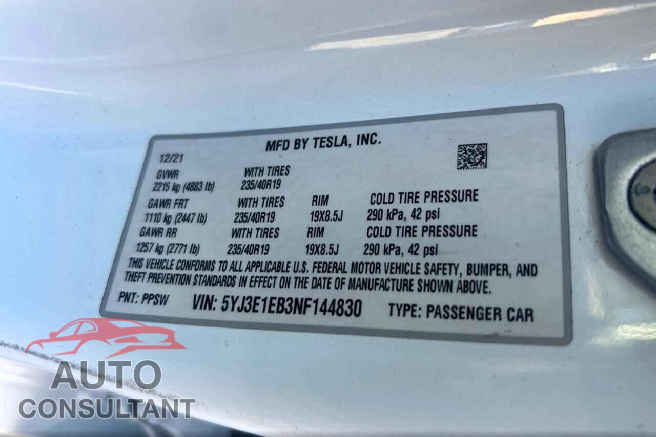 TESLA MODEL 3 2022 - 5YJ3E1EB3NF144830