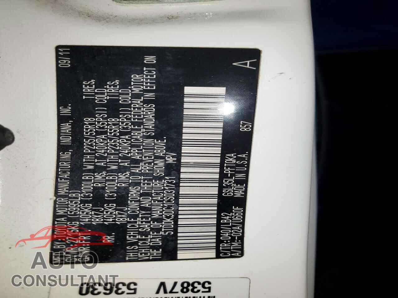 TOYOTA SIENNA 2012 - 5TDDK3DC1CS031731