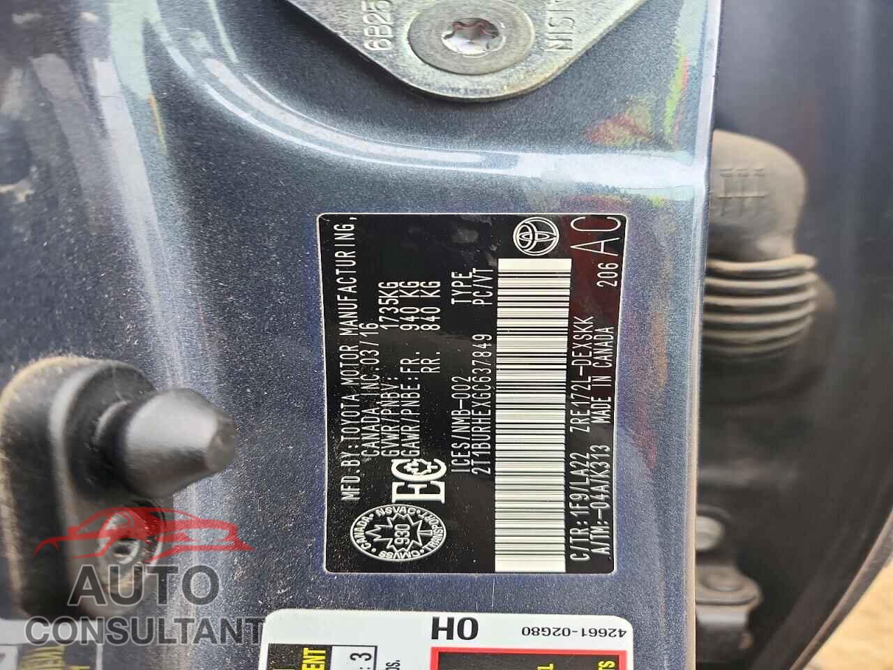 TOYOTA COROLLA 2016 - 2T1BURHEXGC637849
